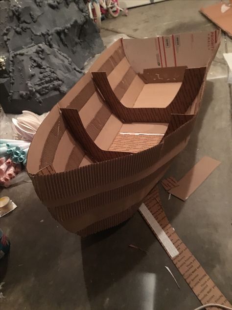 #VBS I Made this boat out of cardboard boxes+corrugated paper and glue it together  VBS-Deep Sea Discovery Idea @Opendoor Presbyterian Church Cardboard Box Boats, Deep Sea Discovery Vbs, Cardboard Boat Race, Cardboard Boat, Under The Sea Decorations, Cardboard Diy, Make A Boat, Vbs Themes, Vbs 2024