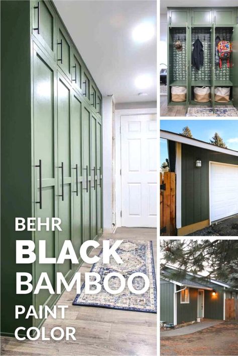 Behr Black Bamboo is a fierce shade of green that brings sophistication, style, and a modern vibe wherever it goes. It’s the perfect hue for an accent wall, wainscotting, and even the exterior of your home. Behr Black Bamboo Paint, Behr Black Bamboo, Black Bamboo Behr Paint, Black Evergreen Behr Paint, Home Depot Paint, Black Paint Color, Behr Paint Colors, Mudroom Entryway, New Paint Colors