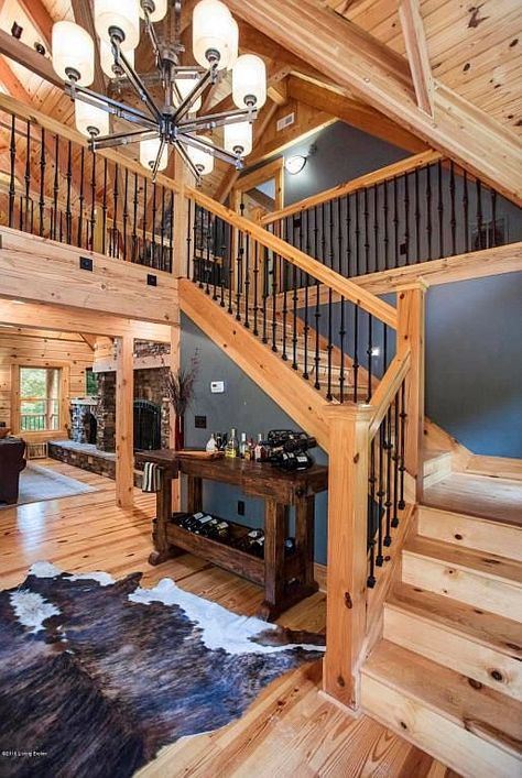 Small Barn Home, Cabin Photos, Loft Railing, Cabin Loft, Log Home Living, Log Home Interiors, Rustic Loft, Barn House Design, Small Barn