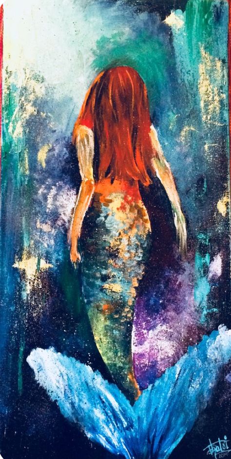 Mermaid Oil Pastel Art, Oil Pastel Mermaid, Mermaid Paintings Acrylic, Deep Sea Diver Art, Abstract Mermaid, Mermaid Artwork, Underwater Painting, Mermaid Crafts, Art Therapy Projects