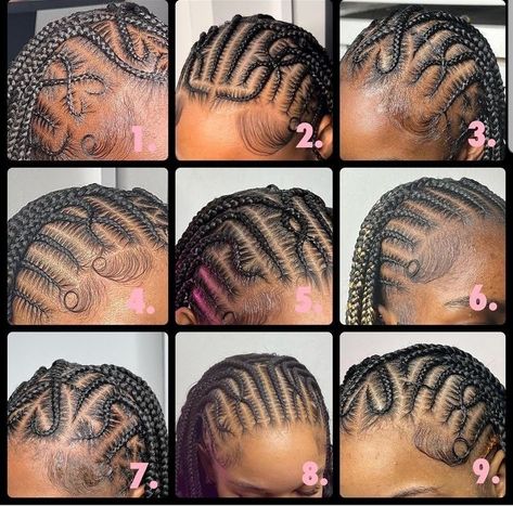 Braids Across Top Of Head Natural Hair, Designs For Cornrows, New Hairstyle Black Women, Braiding Hairstyles For Natural Hair, Stitch Braids With Knotless Braids In The Back, Straight Back With Box Braids, Fulani Braids Top View, Design In The Front Knotless In The Back, African Hairstyles Braids Cornrows Pictures