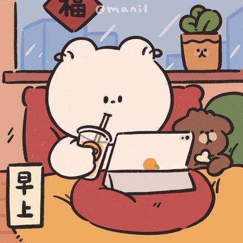 Cute white bear having a well deserved rest, slurping tea and watching a movie 😎 ~ Credits: @ ~ If you like this pin check out my profile! 💗 Cool Wallpapers Drawings, Square Pic, Movie Credits, Watercolor Paintings Nature, Comic Style Art, Small Drawings, Apple Watch Wallpaper, Book Art Diy, Cute Doodle Art