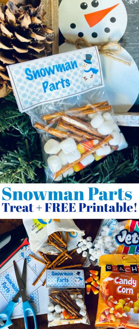 The fun thing about this little treat is that kids will have fun assembling these little snowman parts snacks and it also serves as a fun treat for them to eat! Great for bake sales and craft bazaars too, use our free snowman printable to make these fun bags of yummy snowman parts snacks! Snowman Snacks, Snowman Food, Snowman Snack, Snack Quick, 2nd Christmas, Homemade Gift Idea, Snowman Treats, Winter Snack, Snowman Party