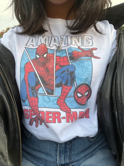 clothing, clothes, the amazing spiderman tshirt Spiderman Outfit Ideas, Spiderman Tshirt, Spiderman Outfit, The Amazing Spiderman, Spiderman Shirt, Black Spiderman, Winter Inspo, Girl Braids, Birthday Wishlist