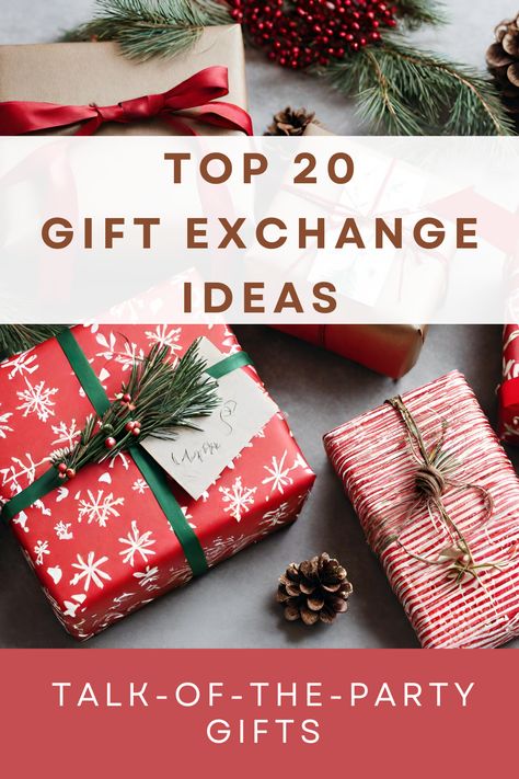 gift boxes wrapped with christmas wrapping Yankee Swap Gift Ideas $25, 20 Gift Exchange Ideas, Grab Bag Gift Ideas, Yankee Swap Gift Ideas, Gift Exchange Ideas, Yankee Swap Gift, Yankee Swap, The Swap, 20 Gifts