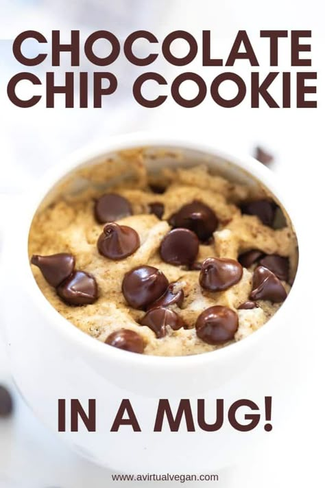 A single serve, Chocolate Chip Cookie in a Mug for those times when you are craving a warm gooey, freshly baked cookie, but don’t want to bake an entire batch. You can quite literally go from zero to cookie in minutes! #mugcake #mugcookie Single Serve Chocolate Chip Cookie, Chocolate Chip Mug Cake, Mug Desserts, Mug Cake Recipes, Chip Mug, Cookie In A Mug, Microwave Mug, Mug Cake Microwave, Keto Mug Cake