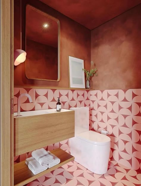 Danish Interior, Sink Decor, Shower Niche, Shower Shelves, Pink Bathroom, Bathroom Wallpaper, Laundry In Bathroom, Bathroom Inspo, Shower Wall