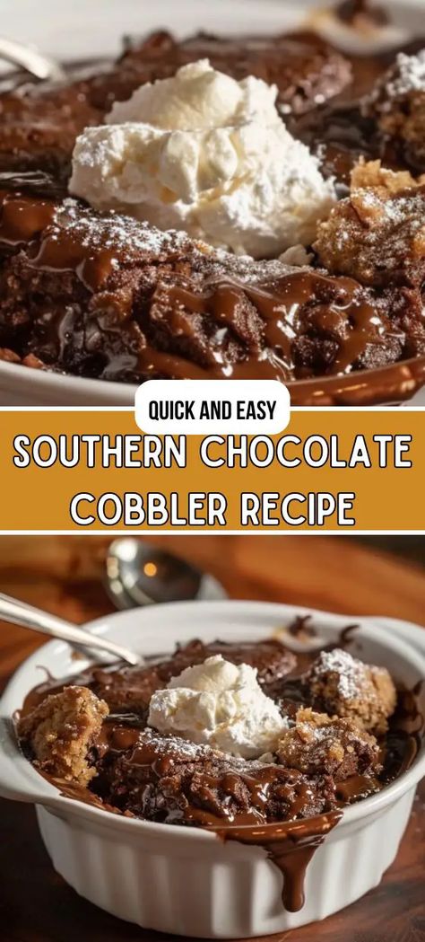 Southern Chocolate Cobbler Recipe Southern Chocolate Cobbler, Cobbler For Two, Chocolate Cobbler Recipe, Dessert For 2, Desserts For 2, Small Batch Desserts, Desserts For One, Southern Recipes Desserts, Small Batch Cooking