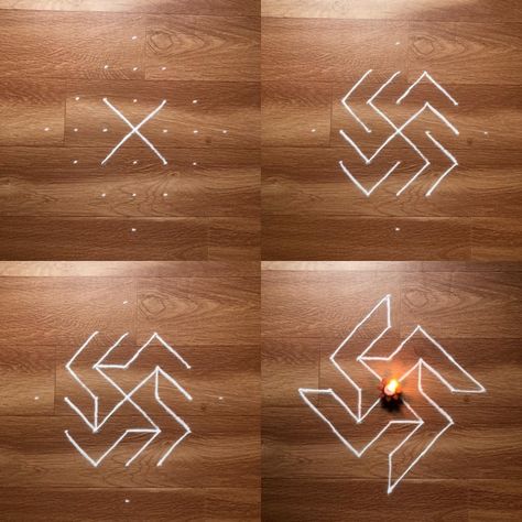 Swastik Rangoli, Easy Rangoli Designs Videos, Very Easy Rangoli Designs, Rangoli Designs Photos, Rangoli Designs Simple Diwali, Rangoli Simple, Dots Rangoli, Easy Rangoli Designs Diwali, Rangoli Side Designs