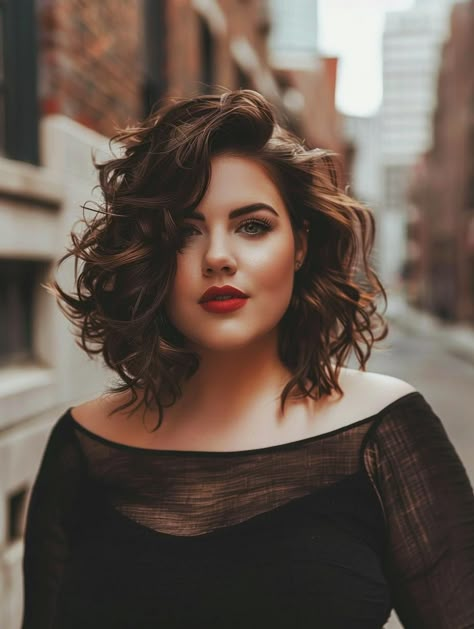 Natural Curly Long Bob, Short Curly Hair On Plus Size Women, Curly Hair Plus Size, Plus Size Haircut Double Chin, Plus Size Haircut, Cabelo Plus Size, Layers For Volume, Plus Size Hair, Short Hair Plus Size