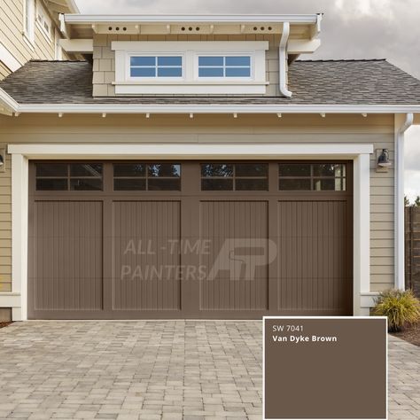 Grey Garage Doors, Brown Garage Door, Raised Bungalow, Nest Decor, Shutter Design, Garage Door Colors, Garage Door Paint, Tan House, Garage Door Styles