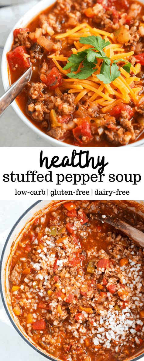 Bell Pepper Recipes Healthy, Stuffed Pepper Soup Crockpot, Erin Lives Whole, Bell Pepper Soup, Stuffed Peppers Healthy, Paleo Soup, Cheap Clean Eating, Healthy Soups, Bell Pepper Recipes