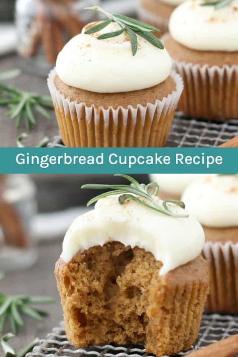 Moist Gingerbread, Holiday Themed Desserts, Maple Whipped Cream, Whipped Cream Cheese Frosting, Gingerbread Cupcakes, Cinnamon Cream Cheese, Homemade Cupcakes, Cupcake Flavors, Spice Cupcakes