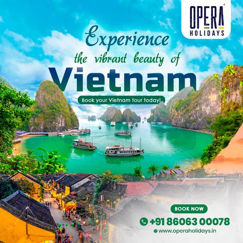 EXPERIENCE THE VIBRANT BEAUTY OF VIETNAM!! Discover your journey with us...🧳✈️ For more details: 📞 +91 8606300078 📧 operaholidayscochin@gmail.com #OperaHolidays #TriptoVietnam #Vietnam #VietnamTourPackage #InternationalTourPackage #bestpackage #traveldestinations #exploretheworld #traveling #adventure #travelbug #tourpackages Destination Poster Design, Vietnam Poster, Manifest 2024, Study Abroad Travel, Vietnam Tourism, Traveling Adventure, Dubai Tourism, Travel Vietnam, Travel Poster Design