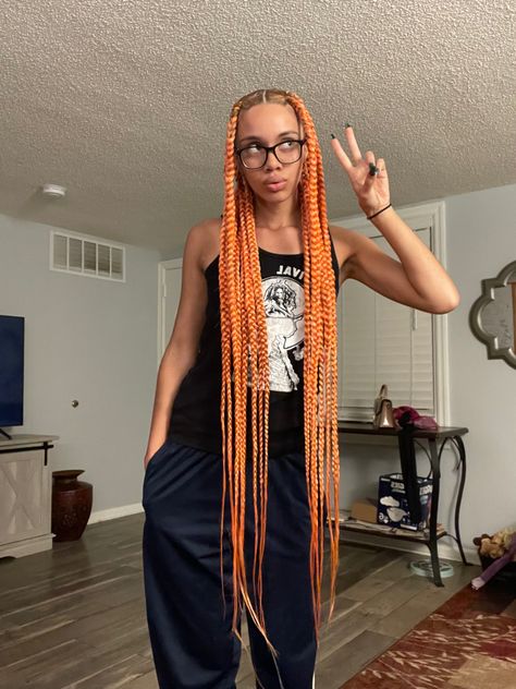 Orange Braids Black Women, Red And Orange Braids, Black And Orange Braids, Orange Braids For Black Women, Orange Box Braids, Box Braids Large, Orange Braids, Braids Large, Dystopian Book