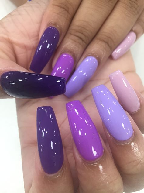 Multi Colored Purple Nails, Different Shades Of Purple Nails, Different Shade Of Purple Nails, Collide Edit, Purple Nail Tips, Shades Of Purple Nails, Faded Nails, Maroon Nails, Pink Ombre Nails