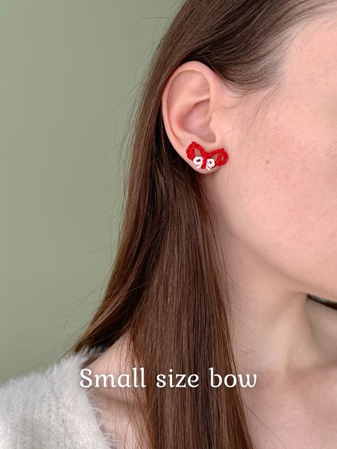 Japanese bow earrings, genshin impact yoimiya earrings, polymer clay jewelry, anime gamer earrings Genshin Impact Earrings, Gamer Earrings, Genshin Impact Yoimiya, Jewelry Anime, Anime Gamer, Earrings Polymer, Nickel Free Jewelry, Earrings Polymer Clay, Bow Earrings