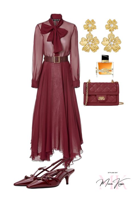 red dress, golden earnings, YSL perfume, dress to impress, outfit ideas, red kitten heels, classy women fashion. Sergio Hudson, Statement Drop Earrings, Button Front Dress, Burgundy Dress, Ted Baker London, Ted Baker, Outfit Ideas, Fashion Dresses, London