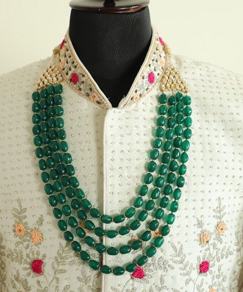 Excited to share this item from my #etsy shop: Necklace for sherwani | sherwani accessories | emerald necklace #traditionalwear #malaformen #menaccessories #ethnicwearformen #indianwedding #sherwani #indianmenswear #sherwaniaccessories #necklace Beads Jewellery For Men, Groom Necklace Wedding Jewelry, Groom Necklace Indian, Emerald Beads Jewellery, Emerald Necklace Indian, Groom Jewellery, Groom Jewelry, Indian Accessories, Indian Men