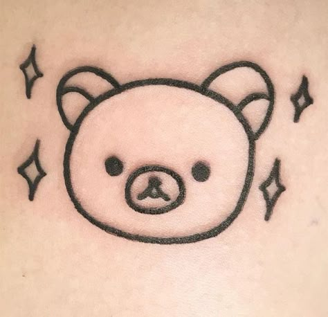 Kawaii Simple Tattoo, Rilakkuma Tattoo Black And White, Emo Hand Tattoos, Small Emo Tattoos, Rilakkuma Tattoo, Sanrio Plushies, Emo Tattoos, Stick Poke Tattoo, Tattoos Inspo