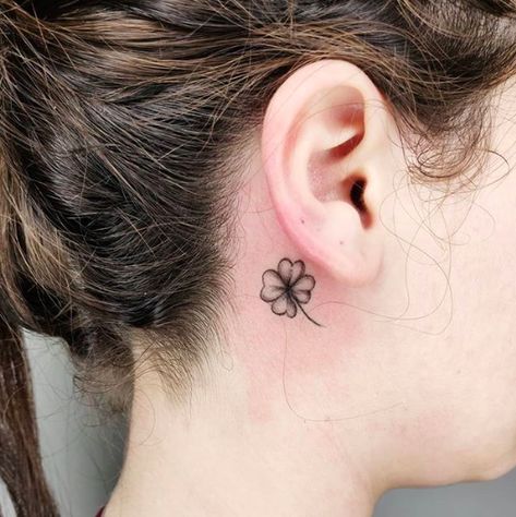 Awesome Irish Tattoos To Celebrate Your Celtic Heritage - Tattoo Stylist Shamrock Tattoo Behind Ear, Four Leaf Clover Tattoo Behind Ear, Small Shamrock Tattoo, Small Irish Tattoos, Leprechaun Tattoos, Shamrock Tattoo, Leaf Clover Tattoo, Symbols Of Strength Tattoos, Four Leaf Clover Tattoo