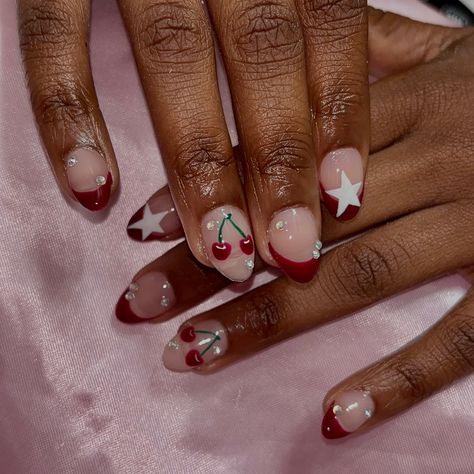 It’s a cherry star girl kinda fall 🍒⭐️❤️ . Book in BlO✨ . . . . #nails #nailartist #nailart #naildesigns #nailinspo #smallbusiness #smallartist #beginnernailtech #tallynailtech #tallahassee #fsu #famu #tsc #gelx #fall #fallnails #cherry #cherries #rednails Cherry On Nails Design, Cherry On Nails, 3d Cherry Nails, Cherry Makeup Look, Downtown Girl Nails, Cherry Nails Designs, Cherry Nail Art, Cherry Nail, Cherry Nails