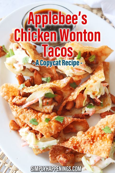 Wonton Tacos Recipe, Asian Chili, Chicken Wonton Tacos, Applebees Recipes, Applebees Copycat Recipes, Asian Chili Sauce, Wonton Wrapper Recipes, Wonton Tacos, Chicken Wontons