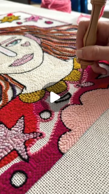 Adeline Wang on Instagram: "#13 (a tiny bit shorter than #10 fine) Oxford needle on rug warp (stiffer than monk’s cloth). 😘 🎵 Vintage - Cort • • #byadelinewang #punchneedle #punchneedleartist #fiberartist #punchneedleart #goddess #goddessart #punchneedlewallhanging" Adeline Wang, Monks Cloth, Goddess Art, Needle Art, Punch Needle, Oxford, Wall Hanging, Rug, 10 Things