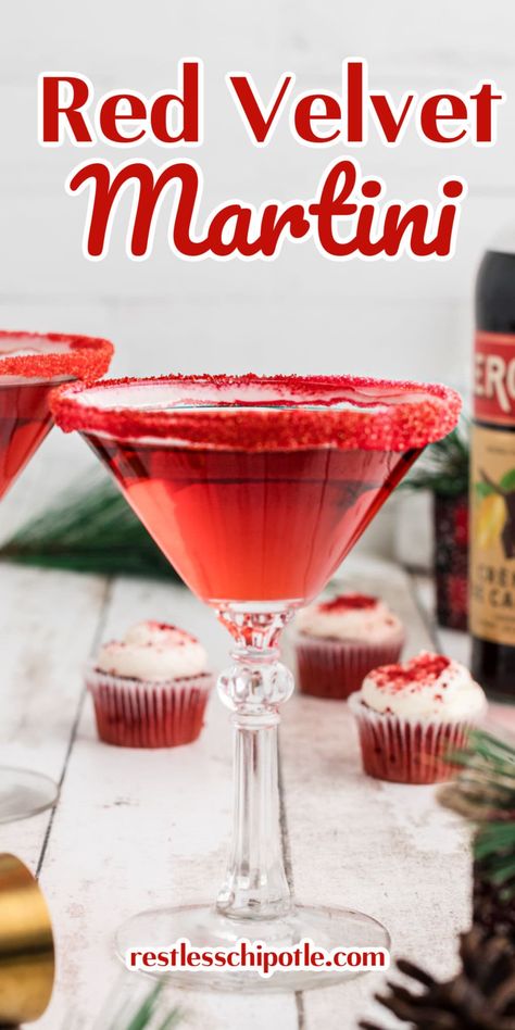 Red Velvet Martini, Red Martini, Cake Vodka, Easy Red Velvet, Restless Chipotle, Crimson Color, Red Cocktails, Martini Recipe, Custard Recipes