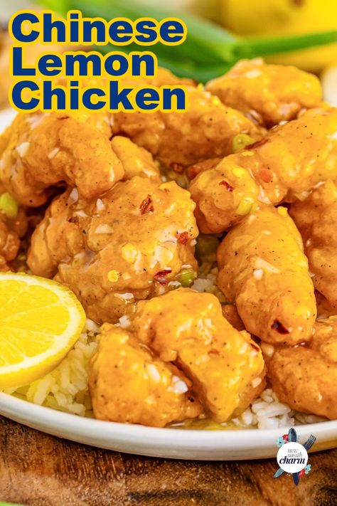 Chinese Lemon Chicken is crisp on the outside and juicy and tender inside and tossed in a sweet and tangy lemon glaze.This easy chicken recipe is sure to become a new family dinner favorite everyone will love! Asian Zing Chicken Recipes, Lemon Chicken Recipe Chinese, Chinese Food Lemon Chicken, Lemon Chicken Tenders, Asian Lemon Chicken, Lemon Zest Chicken, Chinese Lemon Chicken, Chicken Lunch Recipes, Easy Chicken Recipe