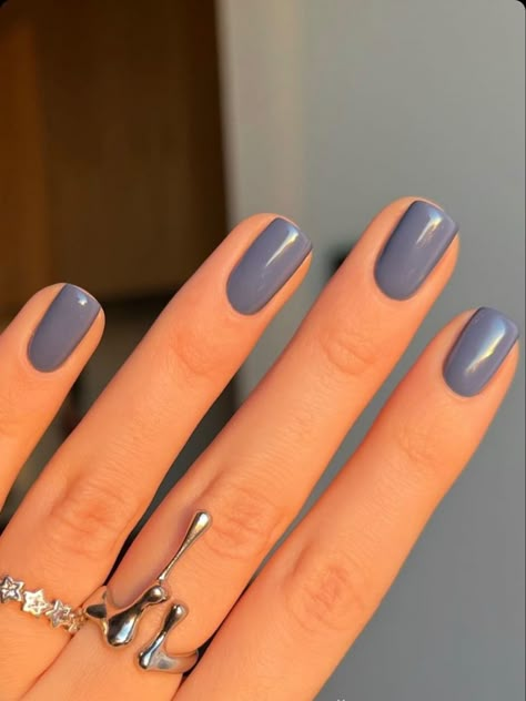 Grey Blue Gel Nails, Cool Toned Blue Nails, Navy Grey Nails, Blue Nail Shades, Blue Grey French Tip Nails, Dusky Blue Nails, Grey Blue Nail Color, Blueish Gray Nails, Blue Grey Nail Color