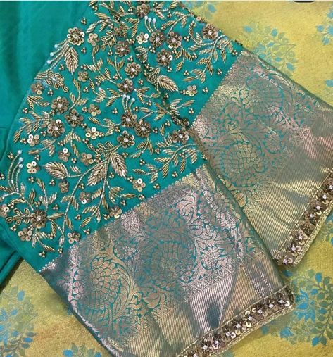 Sky Blue Work Blouse Designs, Latest Trendy Maggam Work Blouse Designs, Sky Blue Aari Work Blouse Designs, Sky Blue Maggam Work Blouse Designs, Blue Work Blouse, Plain Blouse Designs, Cut Work Blouse, Maggam Designs, Work Blouse Designs