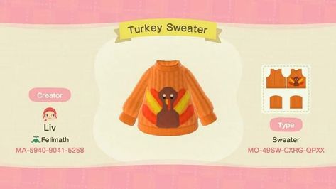 ACNH Thanksgiving Design Ideas & Codes - Best Animal Crossing Harvest Festival Path & Costume Custom Patterns Animal Crossing Thanksgiving Designs, Acnh Thanksgiving Clothes, Animal Crossing Thanksgiving, Acnh Thanksgiving, Acnh Holiday, Animal Crossing Halloween, Animal Crossing Christmas, Acnh Autumn, Thanksgiving Decoration Ideas