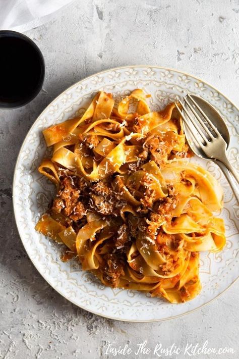 Italian Duck Ragu. A rich Venetian duck ragu made with cinnamon, orange, white wine and tossed with pappardelle pasta. This beautiful pasta dish has a festive feel to it but can be eaten all year round. It’s super comforting, easy to prepare and sure to impress! #duck #pasta #Italianrecipe Best Duck Recipe, Ragu With Pappardelle, Duck Ragu, Beautiful Pasta, Sausage Ragu, Ragu Sauce, Ragu Recipe, Pappardelle Pasta, Cinnamon Orange