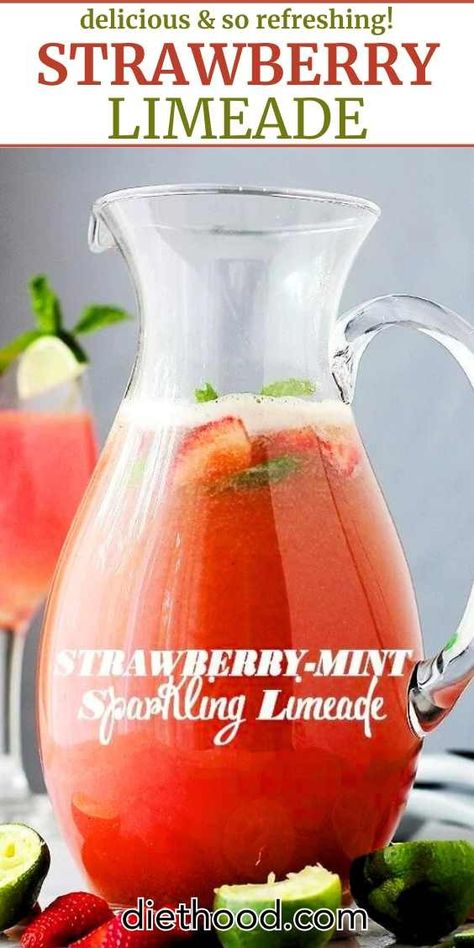 Sip your way to summer with this strawberry limeade mocktail. It's made of fresh strawberries, lime juice, mint, and a hint of honey. Add a splash of sparkling water and your backyard BBQ is ready! Strawberry Limeade Recipe, Mint Limeade, Grinch Birthday Party, Grinch Birthday, Strawberry Limeade, Limeade Recipe, Pitcher Drinks, Lime Water, Strawberry Lime