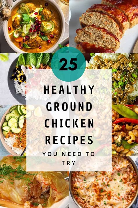 25 Healthy Ground Chicken Recipes that are actually delicious! Everything from cabbage rolls to delicious one pan dinners, salads, egg rolls, and more! Healthy White Meat Recipes, Gluten Free Dairy Free Ground Chicken Recipes, Lean Ground Chicken Recipes Healthy, Quick Ground Chicken Recipes Easy Dinners, Ground Chicken Instapot Recipes, Meals To Make With Ground Chicken, Crockpot Recipes With Ground Chicken, Recipes For Ground Chicken Healthy, Recipes Using Ground Chicken Healthy