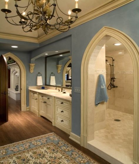 Hidden Walk-In Shower Hidden Shower, Arched Entry, Bathtub Bathroom, Modern Bathroom Interior, Walk In Shower Designs, Bathroom Decor Ideas Colors, Be Love, Shower Tile Designs, Small Bathrooms