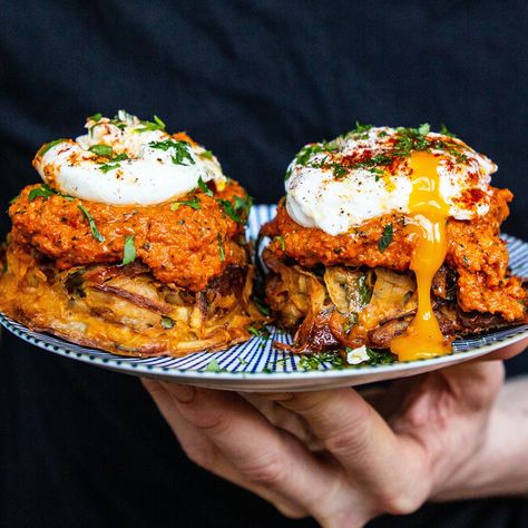 MOB Kitchen — Sweet Potato Rösti & Poached Egg Mob Kitchen, Best Brunch Recipes, Romesco Sauce, Diary Free, Spanish Cuisine, Poached Egg, December 2023, Breakfast Brunch Recipes, Poached Eggs