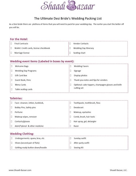 The Ultimate Indian Wedding Packing list. #indianwedding #weddingplanning Indian Wedding Checklist, Wedding Stationary Checklist, Wedding Packing List, Wedding Lehengas Bridal, Asian Wedding Inspiration, Wedding Planning Templates, Wedding Day Itinerary, Wedding Packages Prices, Asian Inspired Wedding