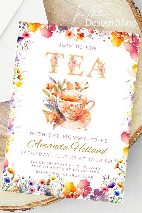 This editable Tea With The Mommy To Be invite with floral elements is ideal for a baby shower tea party.
The editable template can easily be customized with Canva. All you have to do then is to print as many times as you wish, or send to your guests via text message.

Click on the link to shop this item or search for more tea bridal shower party ideas and invitations. Tea With The Mommy To Be, Tea Baby Shower Ideas, Tea With Mommy To Be, Tea Party Invitations Diy, Tea Party Baby Shower Ideas, Bridal Shower Party Ideas, High Tea Baby Shower, Tea Bridal Shower, Baby Shower Tea Party