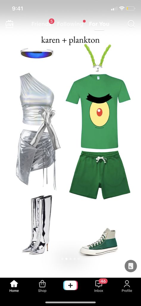 Karen And Plankton, Spongebob Couples Costume, Plankton Costume, Spongebob Outfit, Spongebob Halloween, Spongebob Costume, Halloween Costumes Diy Couples, Spongebob Birthday Party, Idea For Halloween