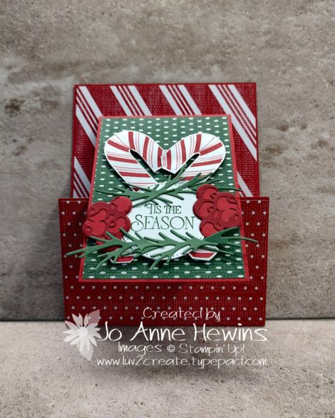 Brightest Glow Christmas Card Standing Sweetest Christmas DSP Leaves of Holly dies Stylish Shapes dies Joy Fold Card Jo Anne Hewins Luv 2 Create