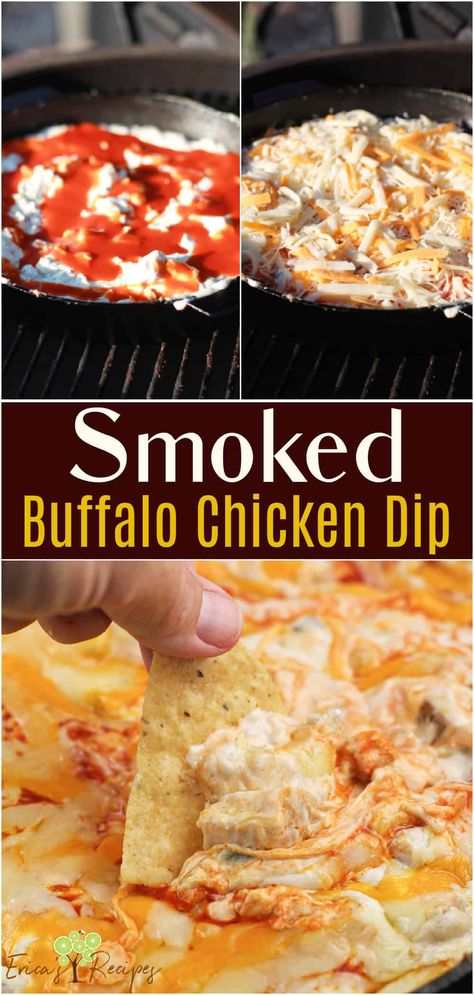 Smoked Buffalo Chicken Dip has tender smoked chicken, creamy cheeses, and a perfect tangy zip from Buffalo wing sauce and jalapeno. This delicious smoked chicken dip is easy to make on the Big Green Egg, traeger, or in an electric smoker. Perfect for a party or summer gathering, the incredible smoky flavor in this dip will savored by all. Dinner Ideas On Smoker, Buffalo Chicken Dip On Smoker, Dinner On The Traeger, Smoker Buffalo Chicken Dip, Buffalo Chicken Dip Smoker, Smoked Chicken Buffalo Dip, Dips To Make On Smoker, Traeger Smoked Dips, Easy Smoker Recipes Meat