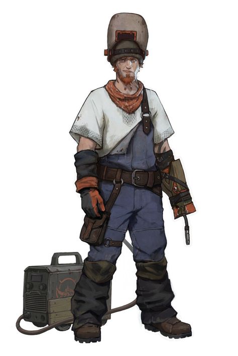 ArtStation - The Welder, Andrey Palkin Welder Character Design, Mechanic Drawing Reference, Worker Character Design, Mechanic Oc, Armor Dnd, Cyberpunk People, Welder Art, Mechanic Art, Welder Mask