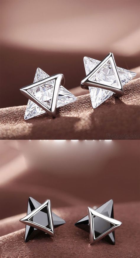 Womens Earrings Studs Silver, Handmade Silver Earrings, Silver Earring, Earring Studs, Studs Earrings, Luxury Elegant Triangle Earrings, Luxury Triangle Silver Jewelry, Triangle Diamond Earrings, Simple Wedding Earrings