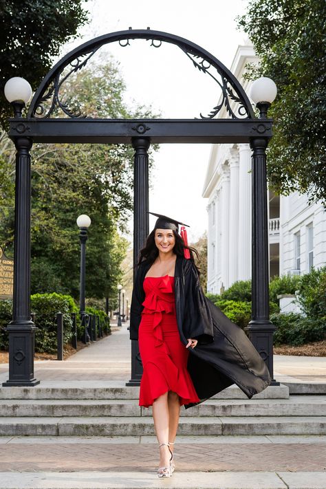 Cute Red Dress | Athens Georgia Graduation Photographer | University of GA Graduation Red Dress University, Graduation Dress University Uk, Red Dress Graduation Pics, Red Graduation Dress College, Red Dress Graduation, Convocation Dress Graduation, Convocation Outfit Graduation, University Graduation Dresses, Graduation Photoshoot Poses