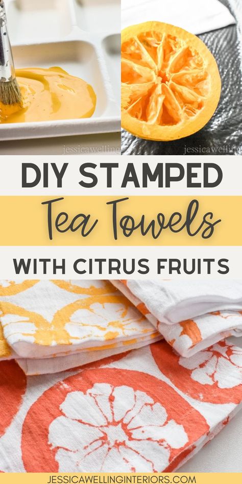 Stamped Tea Towels, Diy Gifts On A Budget, Tea Towels Crafts, Lemon Crafts, Tea Towels Diy, Easy Handmade Gifts, Diy Towels, Diy Crafts For Adults, Towel Crafts