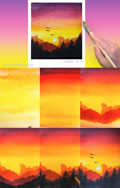 Anime Digital Painting, Drawing Ideas Step By Step, Landscape Step By Step, Sunset Painting Easy, Landscape Steps, Sunset Watercolor, Digital Art Software, Watercolor Scenery, Pastel Sunset