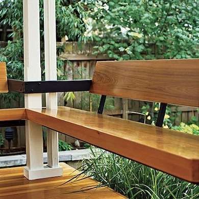 Bench Seats Outdoor, Built In Wood Bench Outdoor, Deck Bench Seating With Back, Balcony Bench Seating, Bench Railing, Creative Bench, Deck Bench Seating, Back Porch Makeover, Porch Railing Ideas