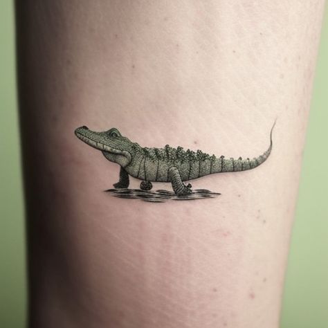 Small Alligator Tattoo, Alligator Tattoo Design, Alligator Tattoos, Alligator Tattoo, Crocodile Tattoo, Mirror Tattoos, Roman Tattoo, Home Tattoo, Ink Ideas